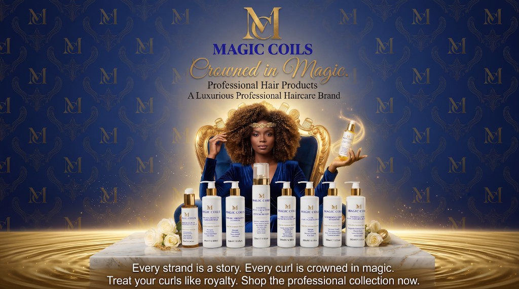 Black woman with flawlessly defined natural hair on a throne